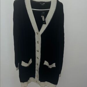 Fashion Nova Black and Cream Cardigan with Buttons